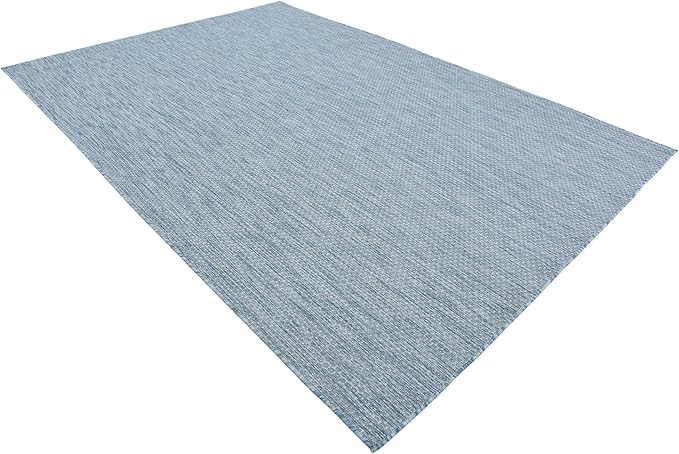 Unique Loom Collection Casual Transitional Solid Heathered Indoor/Outdoor Flatweave Area Rug (7' 1" x 10' Rectangle, Aquamarine/Ivory) - Image 4