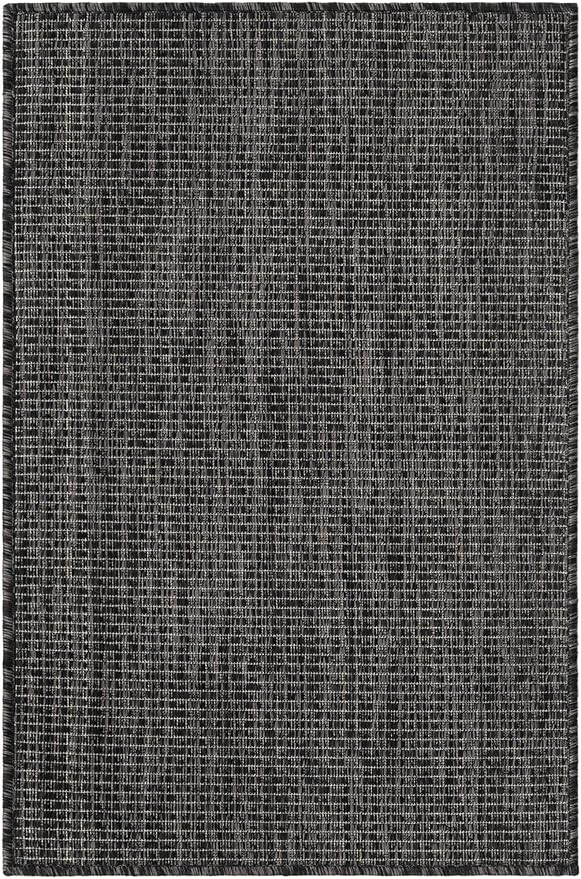 Unique Loom Collection Casual Transitional Solid Heathered Indoor/Outdoor Flatweave Area Rug (2' x 3' 1" Rectangle, Black/Ivory) - Image 3