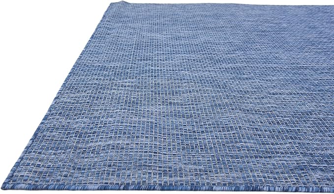Unique Loom Collection Casual Transitional Solid Heathered Indoor/Outdoor Flatweave Area Rug (6' 1" x 9' Rectangle, Blue/Navy Blue) - Image 8