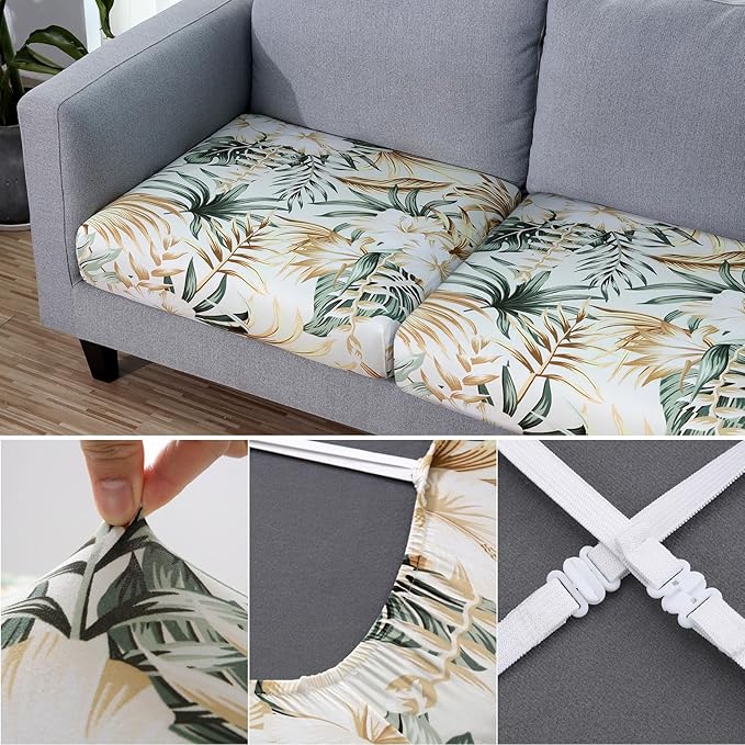 Fuloon Sofa Cushion Covers, Stretch Printed Seat Cushion Cover Couch Seat Slipcovers Washable Furniture Protector for Armchair Loveseat Sofa (Gold, 2 PCS) - Image 3