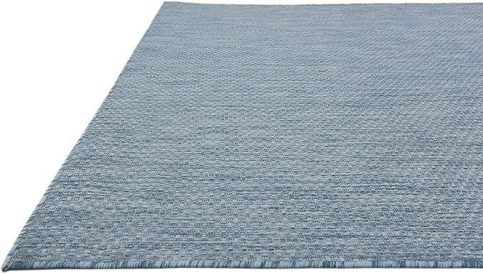 Unique Loom Collection Casual Transitional Solid Heathered Indoor/Outdoor Flatweave Area Rug (7' 1" x 10' Rectangle, Aquamarine/Ivory) - Image 7