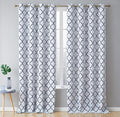 HLC.ME Lattice Print Blackout Curtains Sets for Bedroom - Winter Heat Cooling Window Coverings, Light Blocker Ring Top Drapery for Living Room, Platinum White & Navy Blue, 52 W x 84 L - 2 Panels by HomeLinenCollections