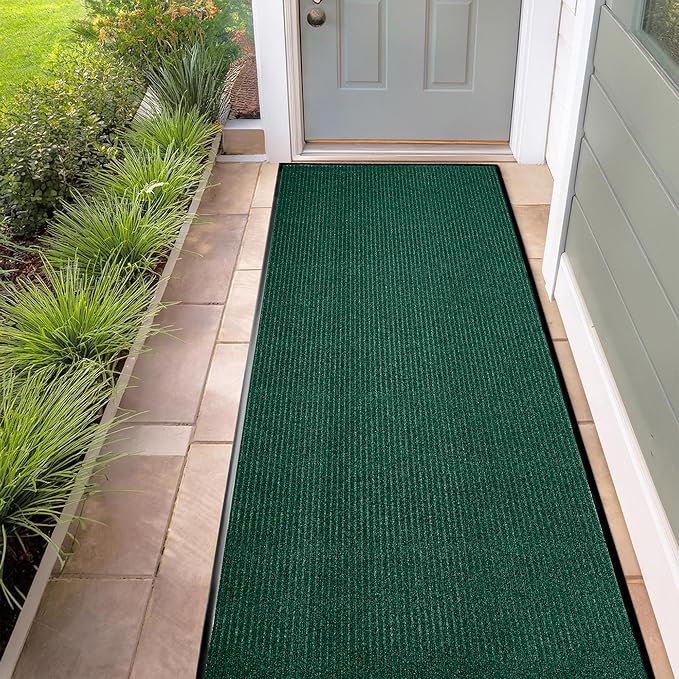 Durable Rubber Door Mat - Heavy Duty, Indoor/Outdoor, Easy Clean, Waterproof, Low-Profile Mat for Entry, Patio, Garage - Stylish (Green, 16' x 3' (Mud Trapper)) - Image 4