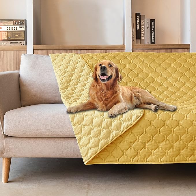 gogobunny 100% Double-Sided Waterproof Dog Bed Cover Pet Blanket Sofa Couch Furniture Protector for Puppy Large Dog Cat, Reversible (82x120 Inch (Pack of 1), Dark Yellow/Light Yellow) by gogobunny