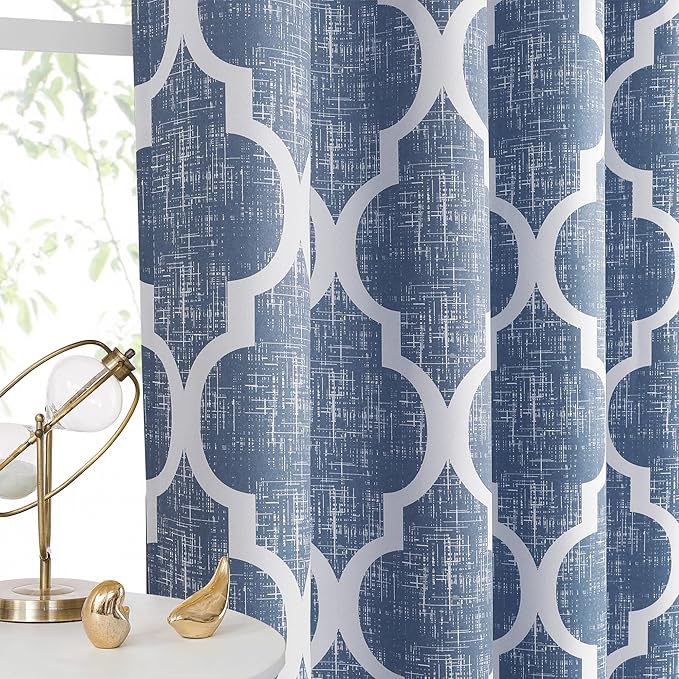 Beauoop 100% Blackout Curtains 96 Inches Long 2 Panels for Bedroom Living Room Blue Moroccan Geo Room Darkening Thermal Insulated Soundproof Rod Pocket Back Tab Window Treatments Drapes, 50x96 - Image 6
