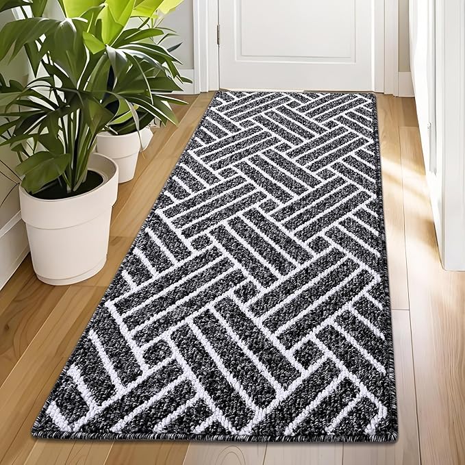 OLANLY Runner Indoor Door Mat, 70x23 Inch, Dirt Resistant and Absorbent, Non-Slip Rubber Backing Floor Mats, Easy Clean Low-Profile Doormat for Entryway, Front Door, and Inside Entrance, Black by OLANLY