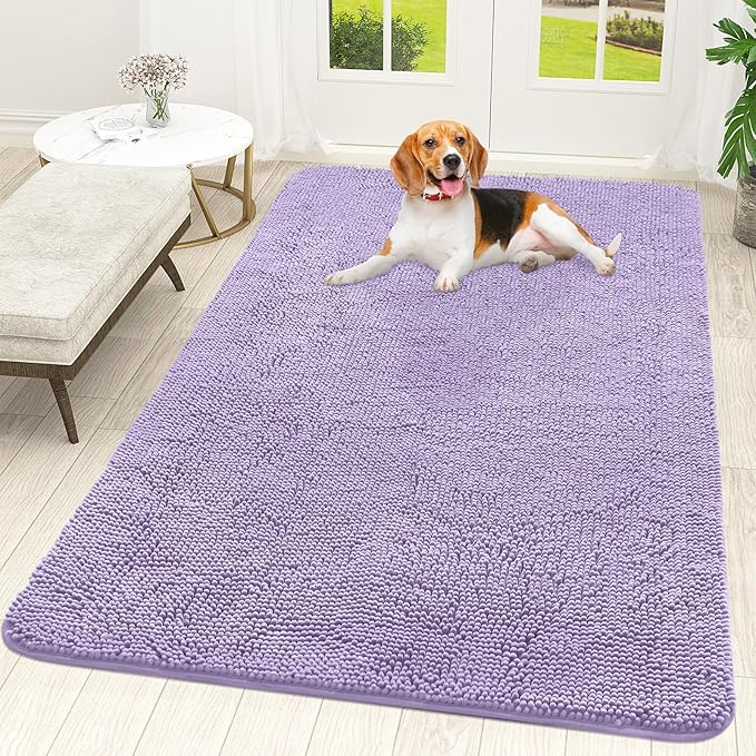 OLANLY Dog Door Mat for Muddy Paws 70x46, Absorbs Moisture and Dirt, Absorbent Non-Slip Washable Doormat, Quick Dry Chenille Mud Mat for Dogs, Entry Indoor Entryway Carpet for Inside Floor, Lavender by OLANLY