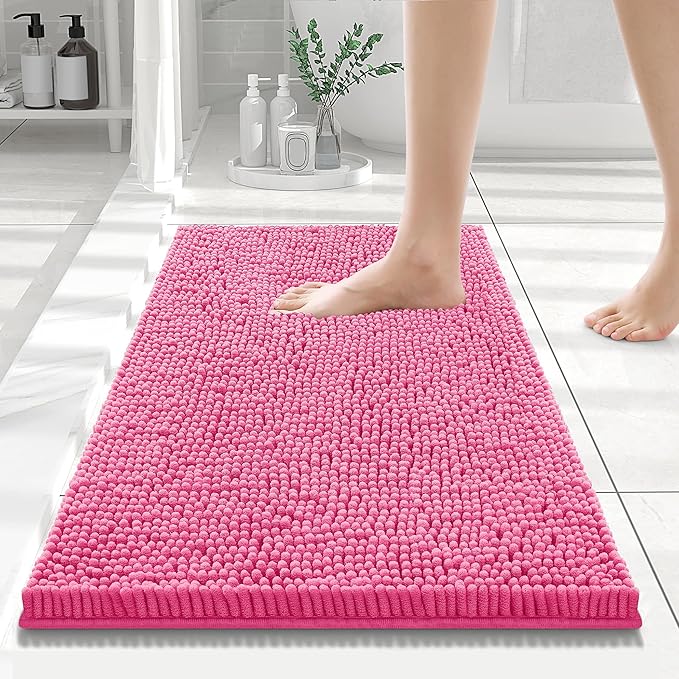 Smiry Luxury Chenille Bathroom Rugs 24x16, Extra Soft and Absorbent Shaggy Bath Mat, Machine Washable, Non-Slip Plush Carpet Runner for Tub, Shower, and Floor, Home Decor Accessories, Hot Pink by Smiry