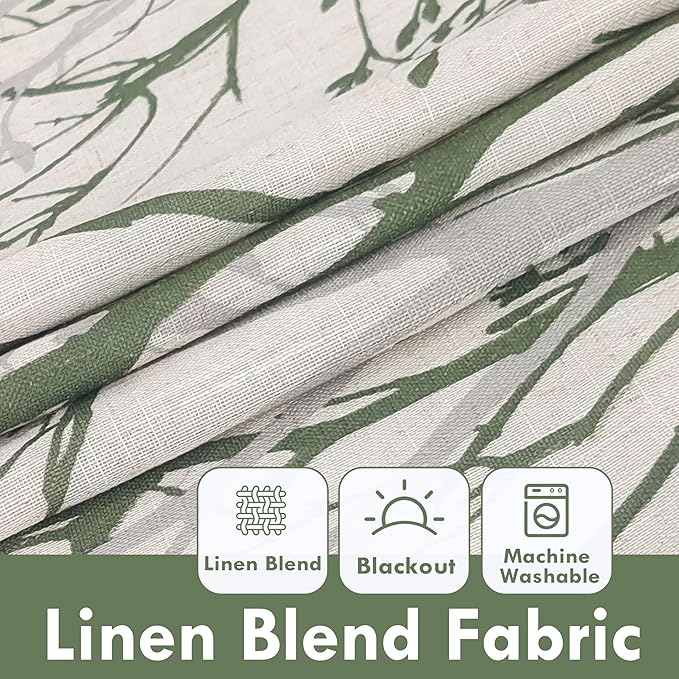DriftAway Linen Printed Blackout Curtains Tree Branch Pattern Double Layer 96 Inches Long for Bedroom Thermal Insulated Summer Sound Lined Grommet Drapes for Living Room 2 Panels Loden Green/Linen - Image 3