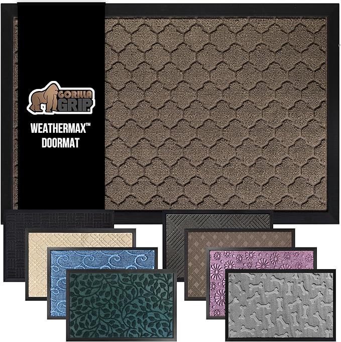 GORILLA GRIP 100% Waterproof All-Season WeatherMax Doormat, 72x24, US Designed Natural Rubber, Stain and Fade Resistant, Low Profile Indoor Outdoor Door Mats, Easy Clean Patio Mat, Latte Quatrefoil by GorillaGrip