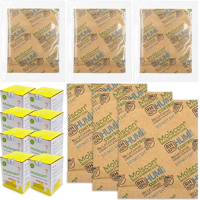 62% Size 8 Two-Way Humidity Control Packs, 120 Pack 8 Gram for Storing 1 oz, Moisture Control Packets Individually Wrapped by Wisesorb