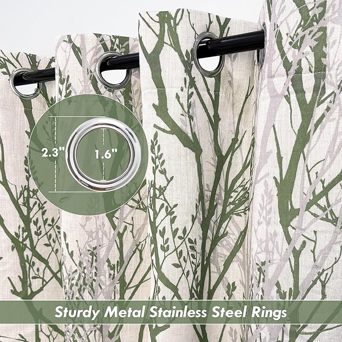DriftAway Linen Printed Blackout Curtains Tree Branch Pattern Double Layer 84 Inches Long for Bedroom Thermal Insulated Summer Sound Lined Grommet Drapes for Living Room 2 Panels Loden Green/Linen - Image 4