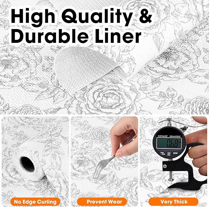 Drawer and Shelf Liner for Kitchen Cabinets Non-Adhesive Cabinet Liners for Shelves Strong Grip Non Slip Waterproof Cupboard Liner for Dresser Refrigerator, Bathroom, Flower,17.5IN X 10FT - Image 5
