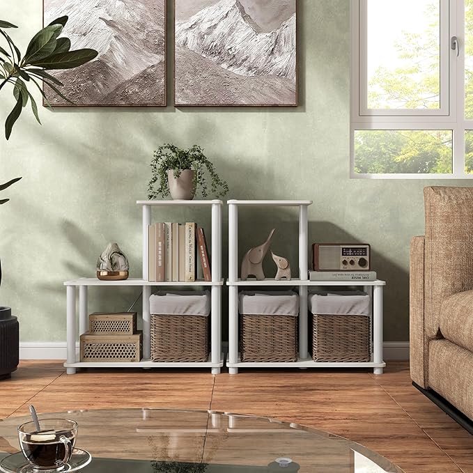 Homes: Inside + Out Apexa Modern 3-Cube Ladder Shelving Units, Collectibles Display Shelves, Easy Assembly Standing Shelf, Home Storage Organizer for Living Room, Bedroom, Office, White - Image 13