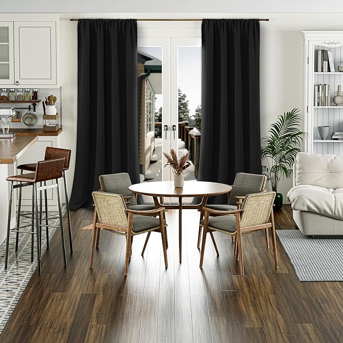 BGment Black Blackout Curtains for Living Room 108 Inch Long, Extra Long Thermal Insulated 100% Room Darkening Soundproof Energy Saving Rod Pocket Window Curtains, 2 Panels, Each Panel 52 Inch Wide - Image 2