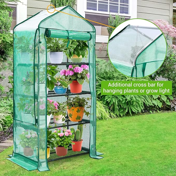 Mini Greenhouse with Screen Roof, Ohuhu Upgraded Portable 4 Tier Small Greenhouses for Outdoors Indoor with Reelable Door, Heavy Duty Plastic Green House for Outside Garden Patio Yard Porch Balcony - Image 4