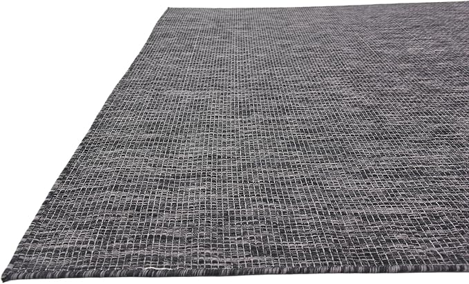 Unique Loom Collection Casual Transitional Solid Heathered Indoor/Outdoor Flatweave Area Rug (7' 1" x 10' Rectangle, Black/Ivory) - Image 8