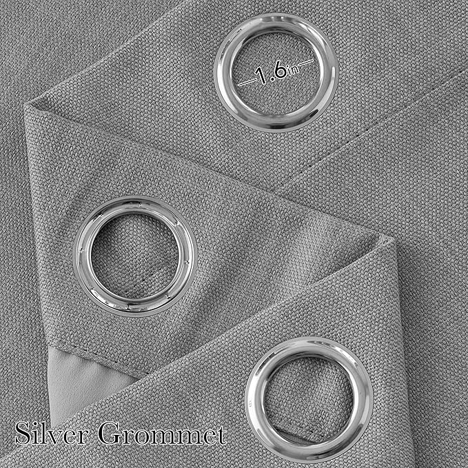 NICETOWN Short Faux Linen Light Grey Blackout Curtains 63 inches Long for Kitchen - Privacy Panels for Living Room Bedroom, Modern Farmhouse Style Easy Care Grommet Top, 2 Panels, W42 by L63 - Image 2