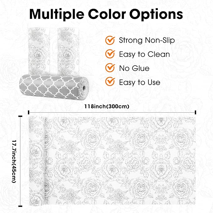 Drawer and Shelf Liner for Kitchen Cabinets Non-Adhesive Cabinet Liners for Shelves Strong Grip Non Slip Waterproof Cupboard Liner for Dresser Refrigerator, Bathroom, Flower,17.5IN X 10FT - Image 6