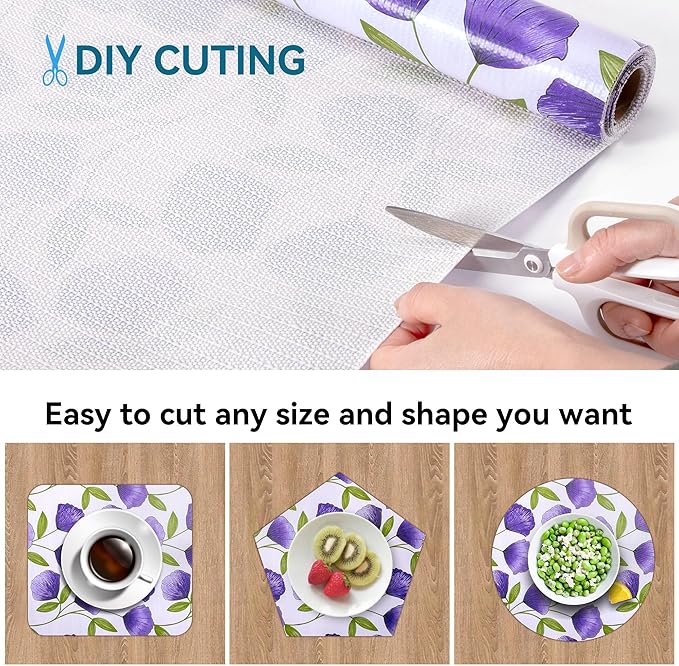 2 Rolls 18" W x 96" L Floral Drawer and Shelf Liner for Cabinets, Non-Adhesive Strong Grip Non-Slip Flower Shelf Cabinet Kitchen Shelf Liners for Kitchen Cabinets - Image 4