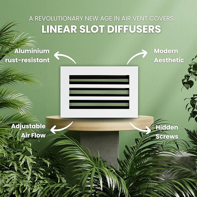 Modern Air Vent Cover 10x6 (Duct Opening) – Aluminum Linear Slot Diffuser, Decorative White HVAC Register with Slim Design for Wall & Ceiling, Quiet & Adjustable Airflow - Image 4