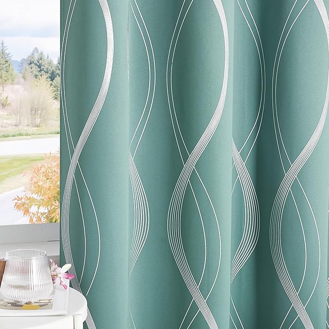 NICETOWN 100% Blackout Aqua Blue Curtain Wave Pattern Panels 84 inches 2 Pieces, 52 inches Wide Light Reducing Thermal Insulated Solid Grommet Window Treatments/Drapes for Nursery - Image 6