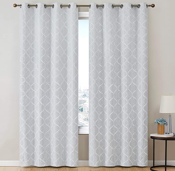 HLC.ME Versailles Lattice Flocked 100% Complete Blackout Thermal Insulated Window Curtain Grommet Panels - Energy Savings & Soundproof - for Living Room & Bedroom - Set of 2 (50 x 72 inches, Ivory) - Image 2