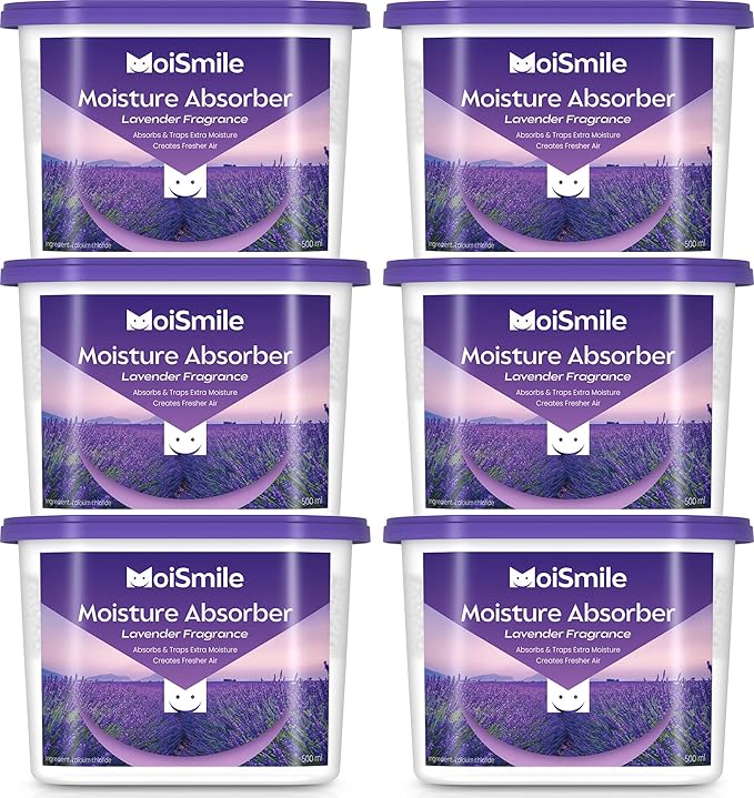Moisture Absorbers 6 Packs, 10.8OZ Lavender Vanilla Efficient Humidity Absorber ＆ Odor Eliminator Boxes, Refillable Car Dehumidifier for Closet, Bathroom, Basement＆ RV by MoistureAbsorbers