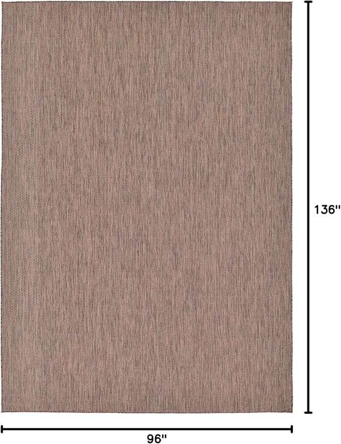 Unique Loom Collection Casual Transitional Solid Heathered Indoor/Outdoor Flatweave Area Rug (8' x 11' 4" Rectangle, Light Brown/Ivory) - Image 2