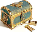 Retro Jewelry Box Arched Vintage Rectangular Metal Chest Necklace Ring Earrings Storage Case for Women Girls (Golden Starlight Blue-purple, L Lock) by Unknown
