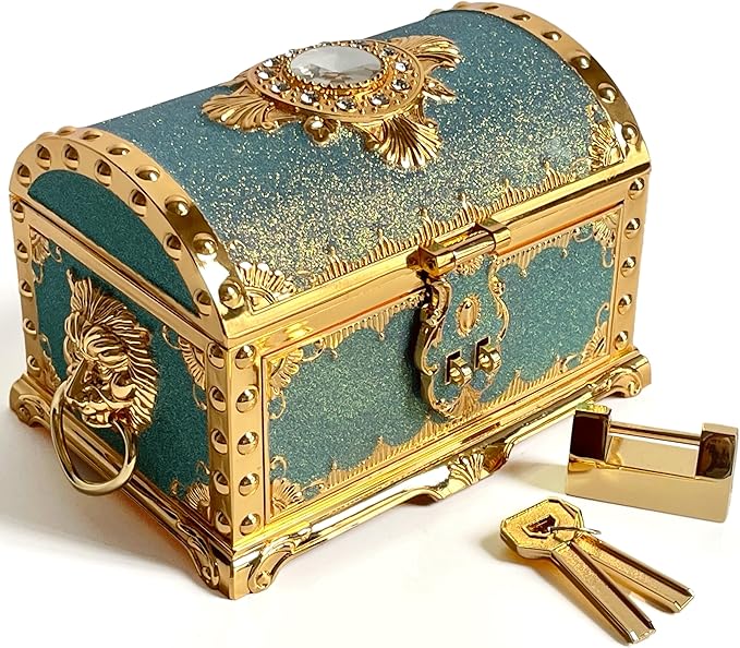 Retro Jewelry Box Arched Vintage Rectangular Metal Chest Necklace Ring Earrings Storage Case for Women Girls (Golden Starlight Blue-purple, L Lock) by Unknown