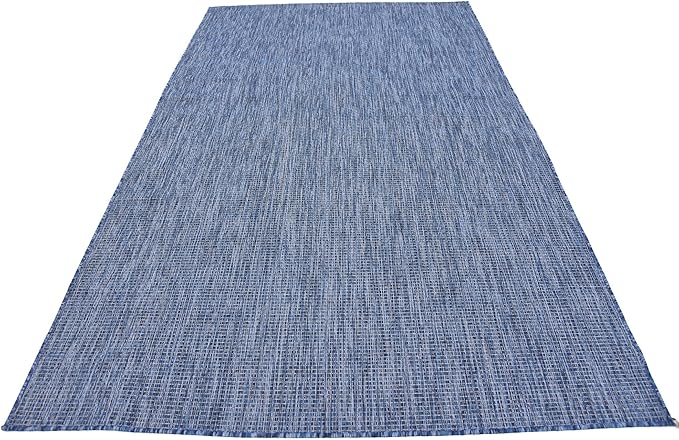 Unique Loom Collection Casual Transitional Solid Heathered Indoor/Outdoor Flatweave Area Rug (5' 3" x 8' Rectangle, Blue/Navy Blue) - Image 6