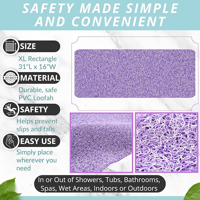Non Slip Bathtub Mat Shower Mat for Tub - Loofah Bath Mats for Bathroom - 31x16 Bathtub Floor Mat - Textured Anti Slip Bath Mat Without Suction Cups - Secure Mat for Wet Areas (31x16 Purple) - Image 4