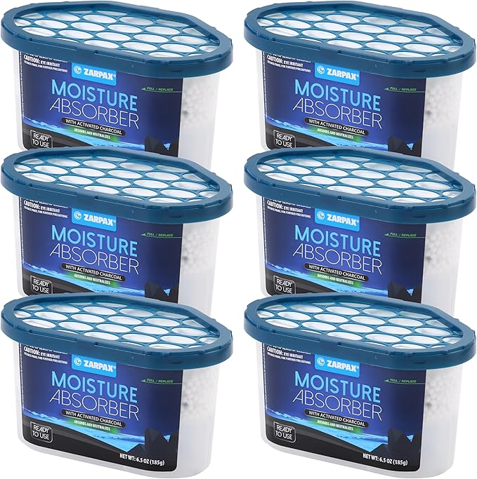 Moisture Absorber Activated Charcoal 6.5 oz/185g | Removes Moisture, Damp, Humidity & Odors | Odor Absorber | Moisture Trap for Bathroom, Closet, Kitchen & Small Spaces | Set of 6 by Zarpax