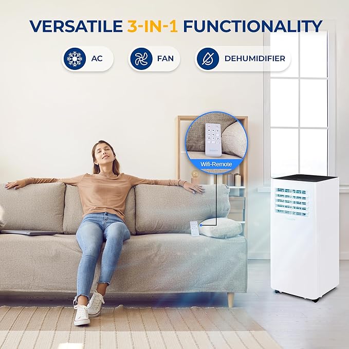 SereneLife Small Air Conditioner Portable 10,000 BTU with Built-in Dehumidifier - Portable AC unit for rooms up to 450 sq ft - WiFi app + Remote Control, Window Mount Exhaust Kit - Image 3