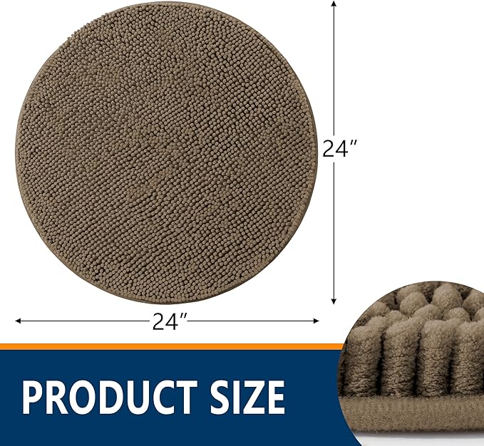 Smiry Luxury Chenille Round 24x24, Extra Soft and Absorbent Shaggy Bathroom Mat Rugs, Machine Washable, Non-Slip Plush Carpet for Tub, Shower, and Bath Room, Camel - Image 2