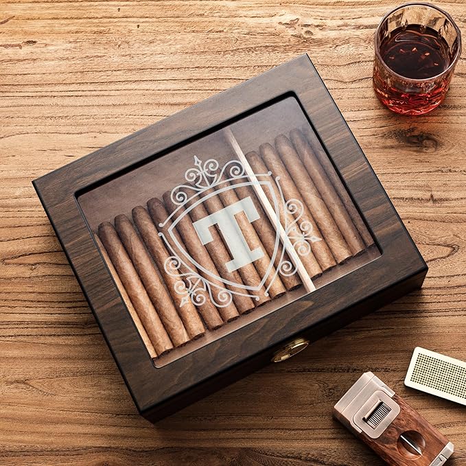 Woodronic Monogrammed Cigar Humidor, Custom Cigar Case with Hygrometer and Humidifier, Spanish Cedar Lining and Divider, Cigar Accessories, Customized Gift for Men, Holds 25 Cigars - Image 8