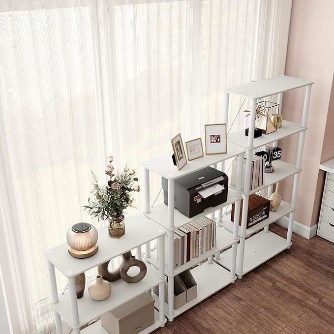 Homes: Inside + Out Apexa Modern 4-Tier Wide Shelving Units, Collectibles Display Shelves, Easy Assembly Standing Shelf, Home Storage Organizer for Living Room, Bedroom, Office, White - Image 14