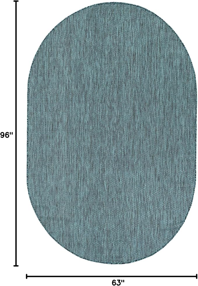 Unique Loom Outdoor Solid Collection Area Rug (5' 3" x 8' Oval Teal/Navy Blue) - Image 2