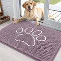 OLANLY Dog Door Mat for Muddy Paws 36x24, Paw Print Design, Absorbs Moisture and Dirt, Absorbent Non-Slip Washable Doormat, Quick Dry Chenille Mud Mat, Entry Indoor Entryway Carpet, Deep Plum by OLANLY