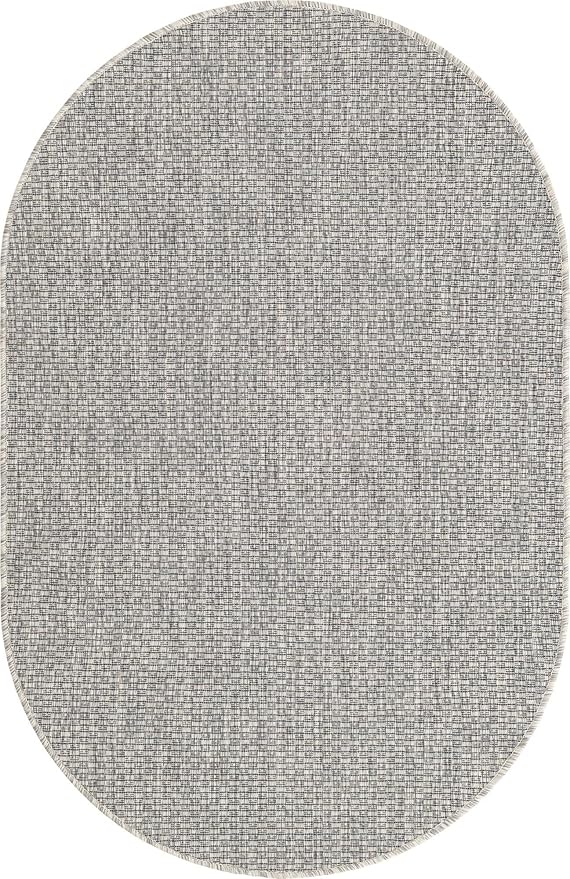 Unique Loom Collection Casual Transitional Solid Heathered Indoor/Outdoor Flatweave Area Rug (3' 3" x 5' 3" Oval, Light Gray/Ivory) - Image 8