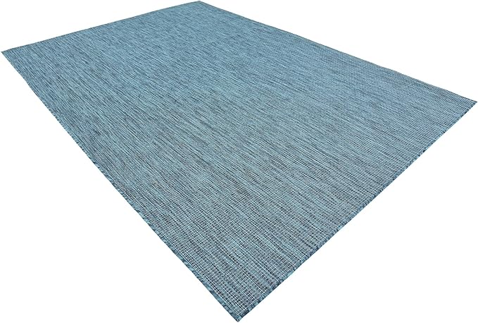 Unique Loom Collection Casual Transitional Solid Heathered Indoor/Outdoor Flatweave Area Rug (7' 1" x 10' Rectangle, Teal/Navy Blue) - Image 5