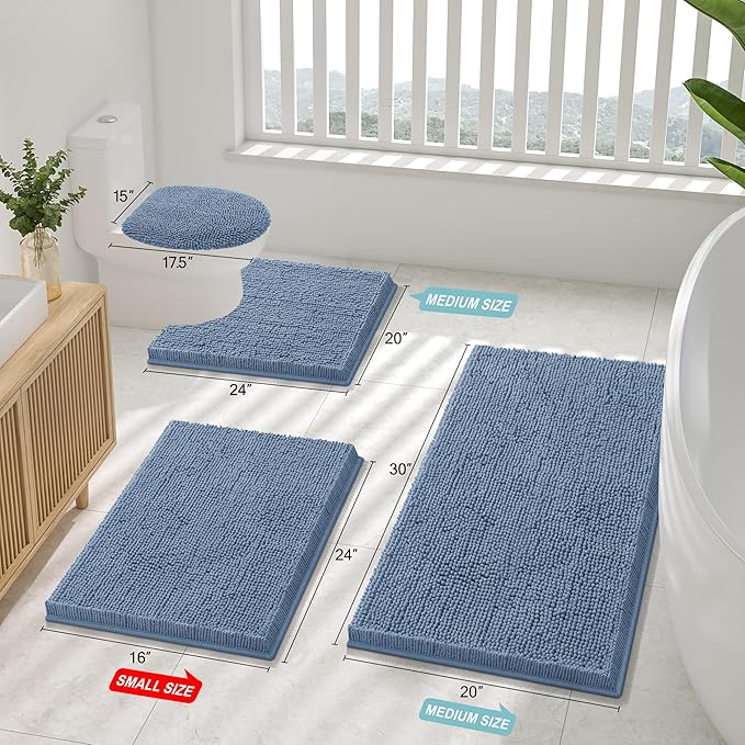 Smiry Luxury Chenille Bathroom Rugs 47x20, Extra Soft and Absorbent Shaggy Bath Mat, Machine Washable, Non-Slip Plush Carpet Runner for Tub, Shower, and Floor, Home Decor Accessories, Grayish Blue - Image 2