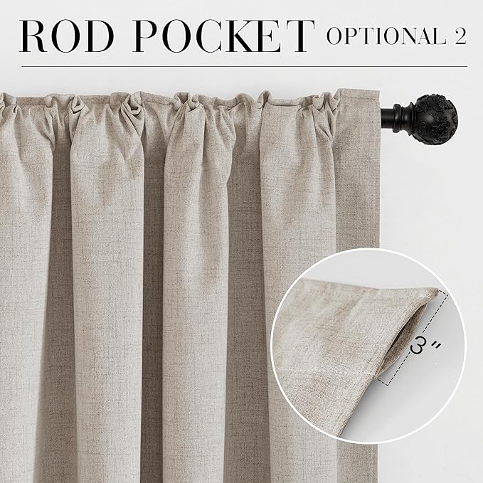 RYB HOME Natural Beige 100% Blackout Curtains 63 inch Long, Light Blacking & Thermal Insulated Curtains for Nursery/Bedroom/Kids'Room, Back Tab & Rod Pocket Window Treatment, W52 x L63, 2 Panels - Image 7