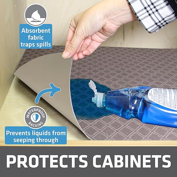 Drymate Premium XL Under Sink Mat, Waterproof Cabinet Protection Mats for Kitchen & Bathroom, Absorbent Shelf Liners, Slip-Resistant, Non-Adhesive, Machine Washable (USA Made)(24”x59”)(Taupe) - Image 2