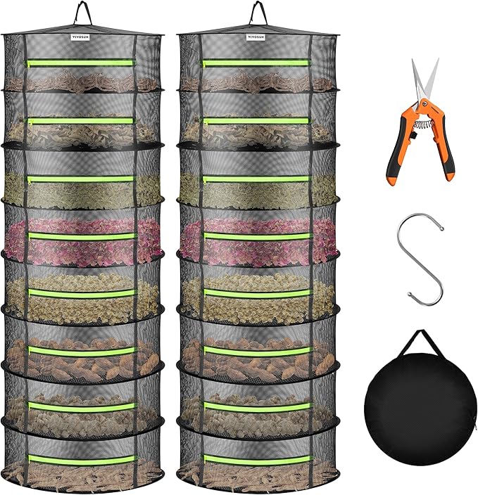VIVOSUN 2-Pack 8-Layer Mesh Drying Rack Hanging Design with Green Zippers for Dehydrating, Indoor and Outdoor (Pruning Shears Included) by VIVOSUN