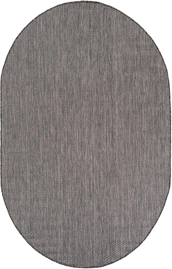 Unique Loom Outdoor Solid Collection Area Rug (5' 3" x 8' Oval Black/Ivory) - Image 3