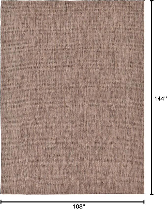 Unique Loom Collection Casual Transitional Solid Heathered Indoor/Outdoor Flatweave Area Rug (9' x 12' Rectangle, Light Brown/Ivory) - Image 2