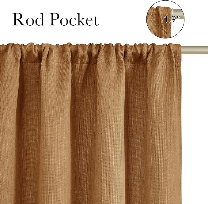 NICETOWN Gold Brown Faux Linen Room Darkening Rod Pocket Curtains 63 inch Length, W42 x L63, Light Blocking Thermal Insulated Noise Reducing Drapes for Bedroom Living Room Farmhouse Decor, 2 Panels - Image 2
