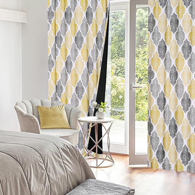 Beauoop 100% Blackout Curtains 84 Inches Long 2 Panels for Bedroom Living Room Yellow Grey Moroccan Geo Room Darkening Thermal Insulated Soundproof Rod Pocket Back Tab Window Treatments Drapes, 50x84 - Image 7